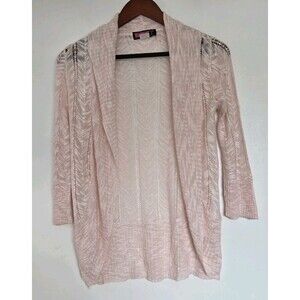 VTG Say What Sweater Womens M Cardigan Pink Sheer Y2K Fairy Princess Retro